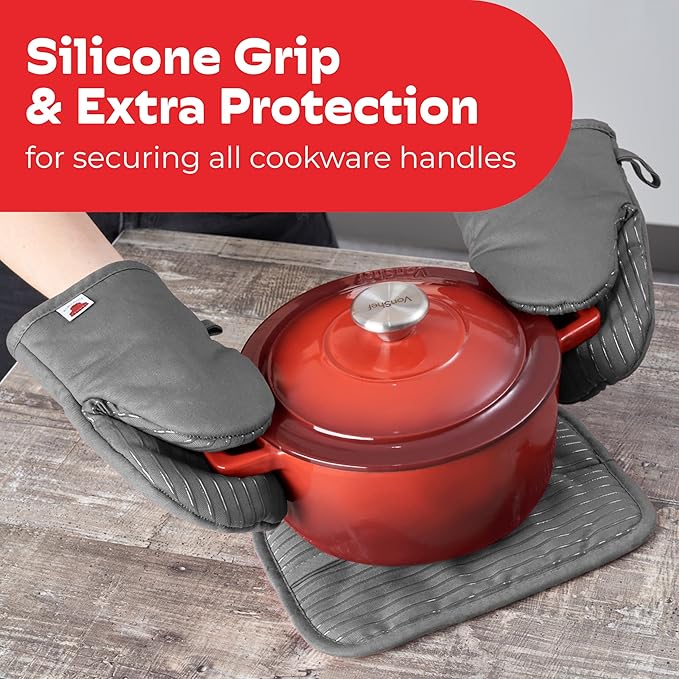 Big Red House - Silicone Mini Oven Mitts - Grey Set of 2 - Heat Resistant to 536 F / 280 C Kitchen Gloves Professional Grade Pot Holders for Cooking Baking
