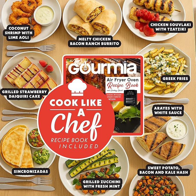 Gourmia Smokeless Indoor Grill - Air Fryer Combo with Smoke Extractor, 5 Cooking Presets, Grill, Air Fry, Roast, Bake, Dehydrate, Countertop Cooker, Glass Lid