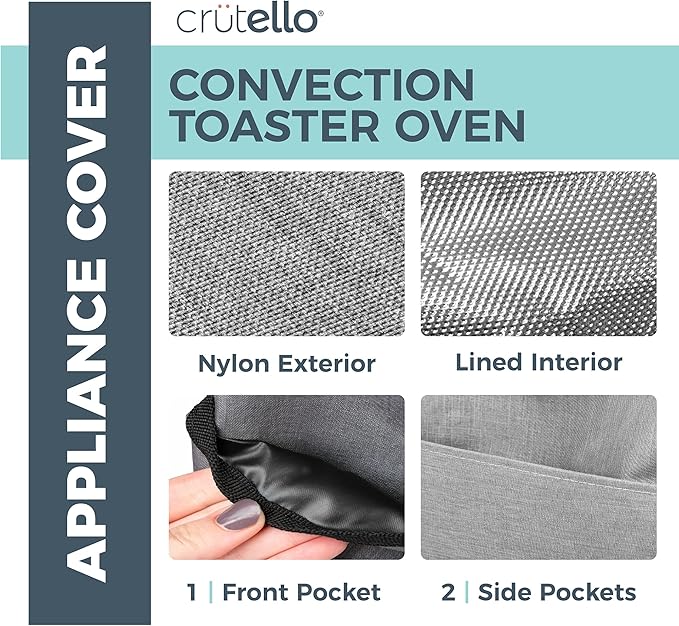 Crutello Convection Toaster Oven Cover with Storage Pockets, Large, Fits Machines Up to 17 x 15 x 14 Inches, Compatible with Cuisinart