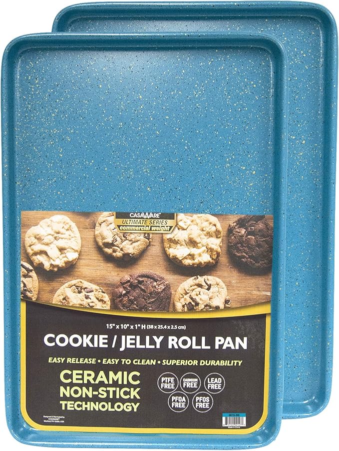 casaWare 2pc Ultimate Commercial Weight 15 x 10 x 1-Inch Cookie Sheet Set (Blue Granite)