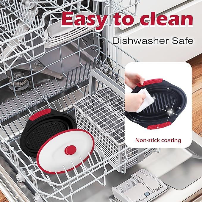 Microwave Grill Pan with Cover - Bacon Cooker, Crisper & Grilled Cheese Maker, Microwave Cookware,Dishwasher Safe for Easy Clean, Safe for Family,Dorms,Office,RV Essential