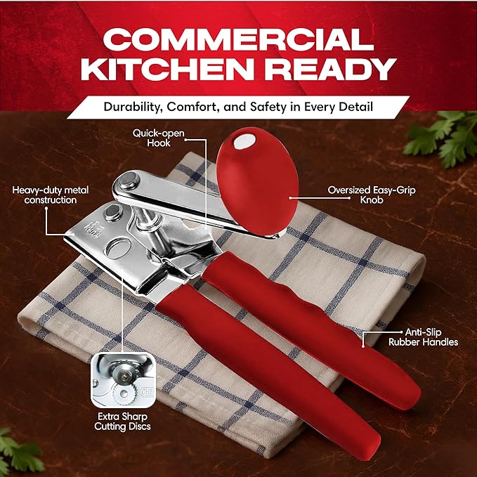 Chef-Master 2-Pack Heavy Duty Can Opener with Anti-Slip Grip, Manual Handheld for Large Cans