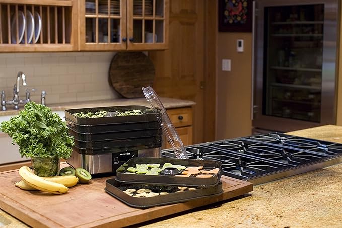 Weston Food Dehydrator Machine for Jerky, Fruit, Meat, Herbs, Vegetables, with Digital Temperature Control (100-160F), 6 Stackable Trays (7.4 sq. ft.), Black (75-0401-W)