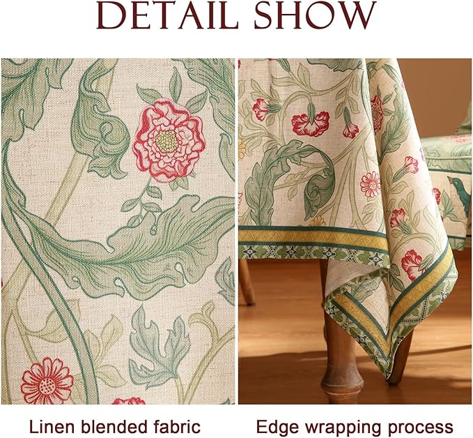 patdrea Designer French Rectangle Table Cloth,Vintage Linen Durable Leaves Pattern Floral Extra Long Tablecloth,Decor Table Cover for Kitchen Dining,Christmas,Thanksgiving,67"x118"-Cecilia a