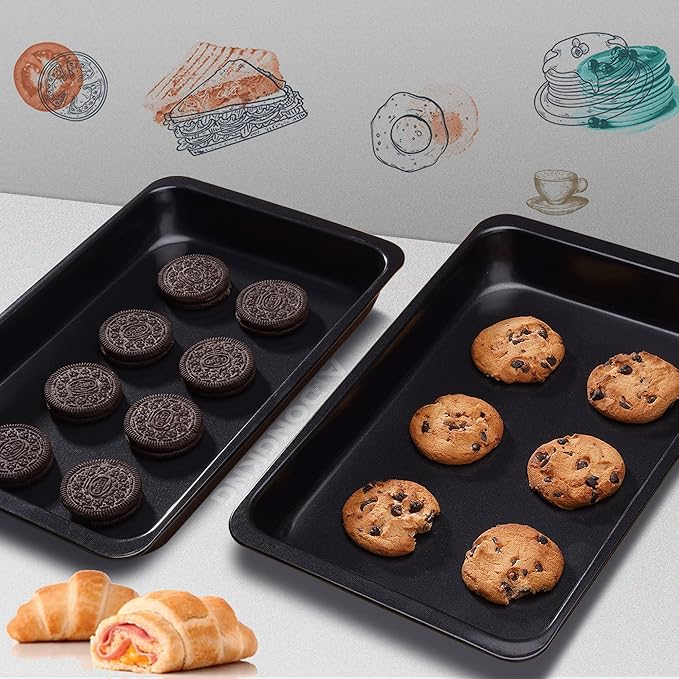 Baking Sheet Pans, Cookie Tray, Nonstick Heavy Carbon Steel Bakeware, 2-Pack, 12 X 7.5 Inches (Inner 11 X 6.9)