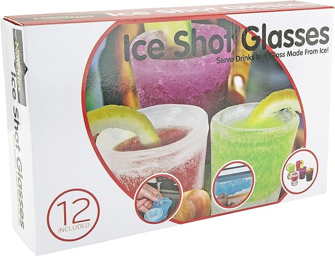 Fairly Odd Novelties 12pc Set-Add Water & Freeze to Make Ice Shot Glasses-Includes Serving Tray, One Size, Blue,FON-10051