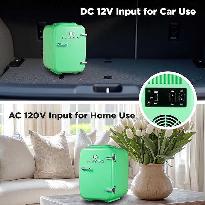 ICEBOX IBMF4MNT Mini Fridge For Bedroom, Skincare Refrigerator, Portable Cooler & Warmer for Makeup, for Office & Home, Mini (4 L / 6-Can), Mint Green