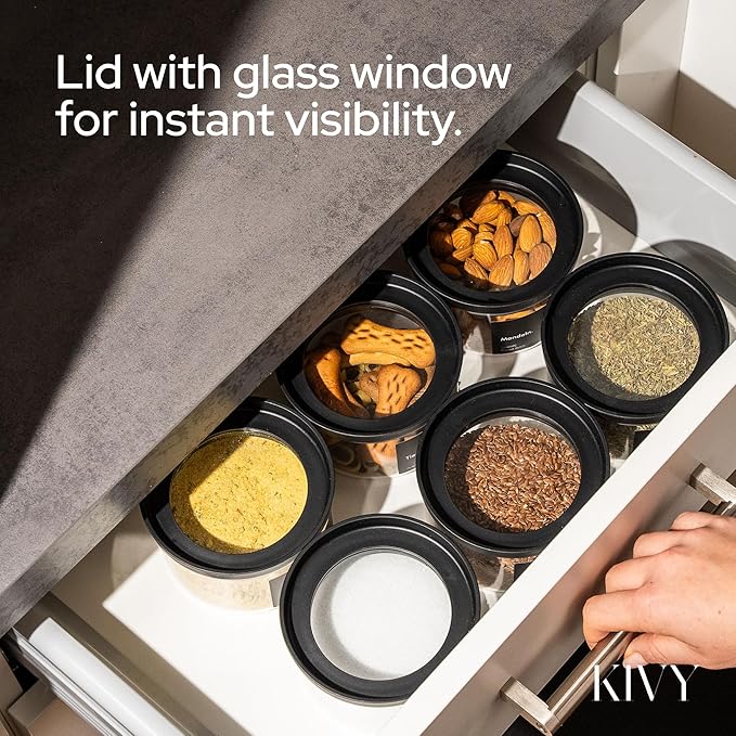 KIVY Large Glass Jar with transparent Glass Lid [100oz] Sealed glass canisters with airtight lid - Black canister - Laundry pod jar - Rice Storage jar - Flour and sugar containers - Flour Canister