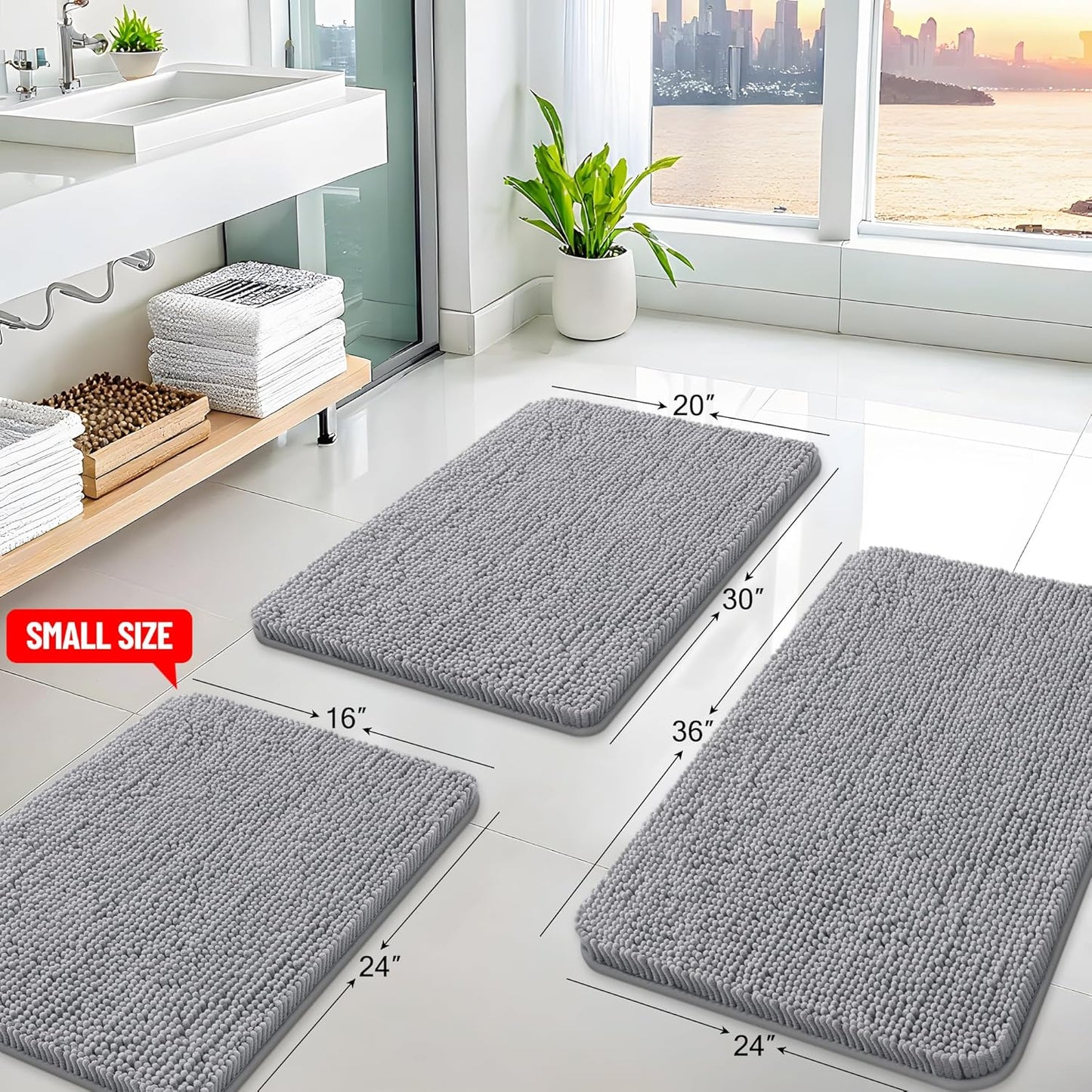 Arotive Bathroom Rugs 59x24, Extra Soft Absorbent Shaggy Chenille Bath Rugs, Machine Washable Rubber Backing Non-Slip Bath Mats for Bathroom Floor Tub and Shower, Home Decor Accessories, Grey