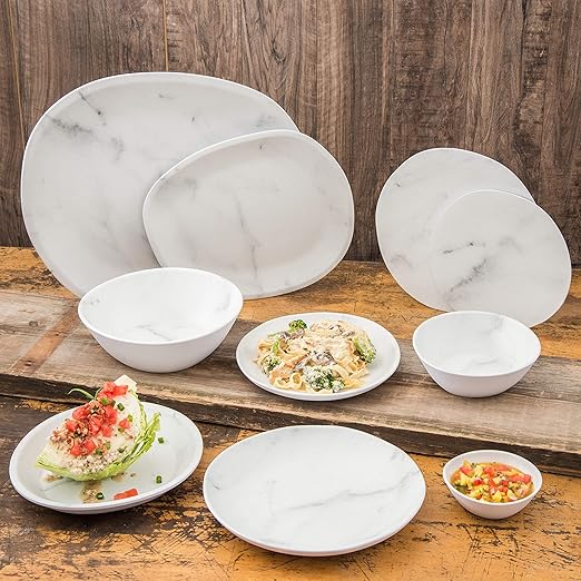 Carlisle FoodService Products Ridge Resuable Plastic Plate Coupe Plate for Home and Restaurant, Melamine, 10 Inches, Marble, (Pack of 12)