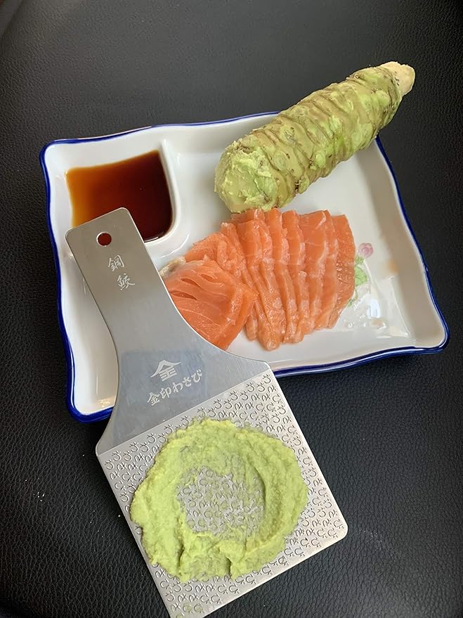 Sustainable Stainless Steel Wasabi Grater - Hagane Zame REGULAR - Grate Wasabi, Garlic, Ginger, Apples, Fruits, Vegetables, Creamy Texture/Kinjirushi Wasabi (Reguar, 6.8 inch x 3.3 inch)
