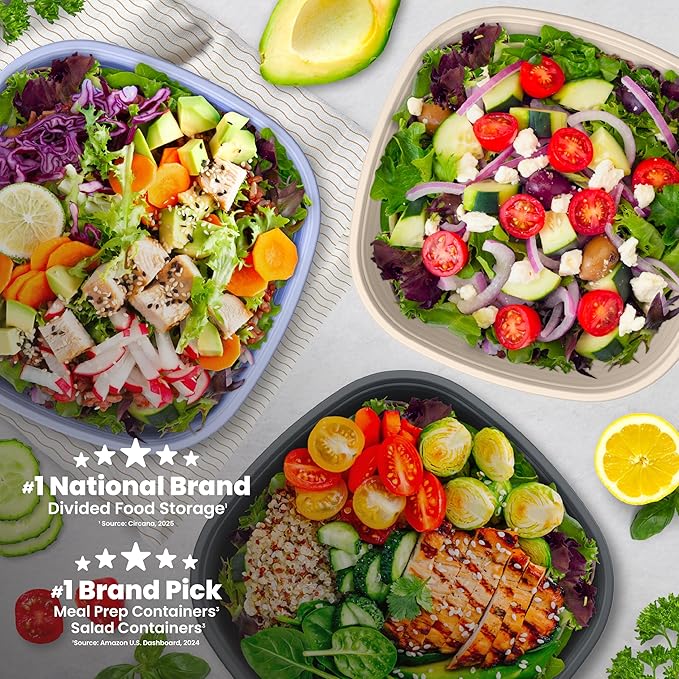Bentgo Prep - 1-Compartment Bowls with Custom-Fit Lids - Reusable, Microwave Safe, Durable, PFAS & BPA-Free, Freezer & Dishwasher Safe Meal Prep Food Storage - 10 Bowls & 10 Lids (White Stone Tan)