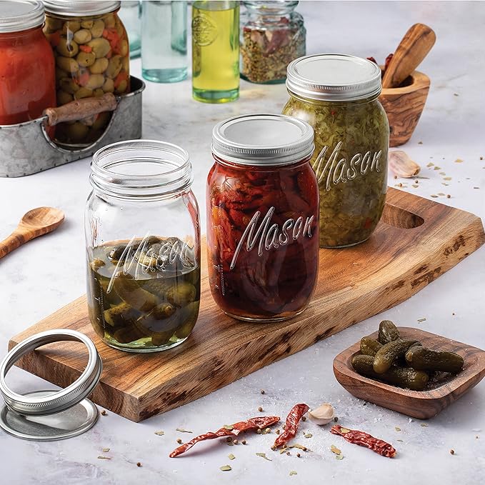 Paksh Novelty Wide Mouth Mason Jars With Lids 32 oz – Glass Quart Mason Canning Jars, Large Mason Jar Wide Mouth for Canning, Pickling, Jelly Preserving & Meal Prep, 2-Pack