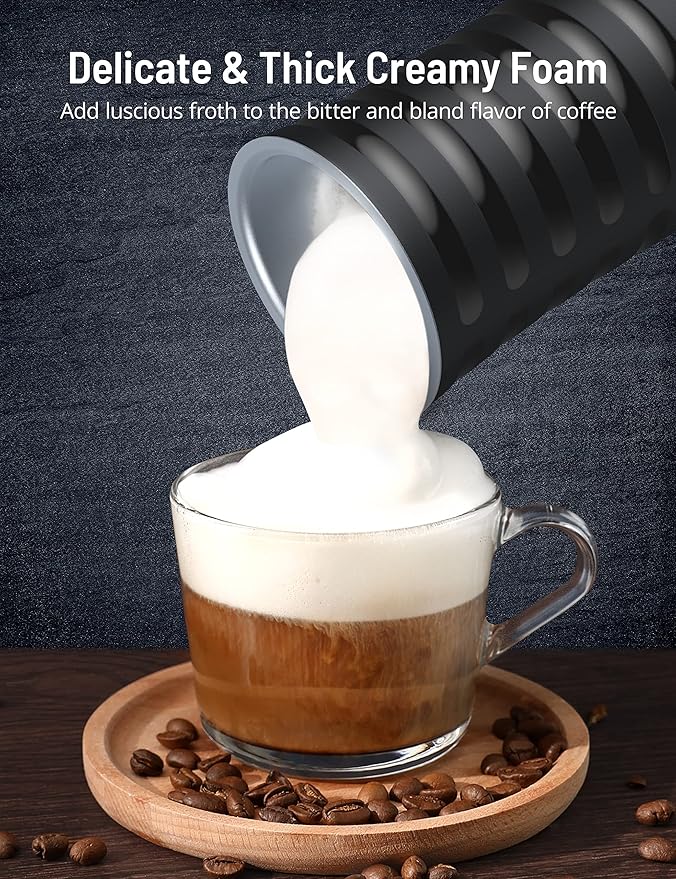 Milk Frother, PARIS RHÔNE 4-in-1 Automatic Coffee Frother, 240ml, 400w, Non-Slip Stylish, Hot & Cold Electric Milk Warmer with Temperature Control, Auto Shut-Off for Coffe, Latte, Cappuccino