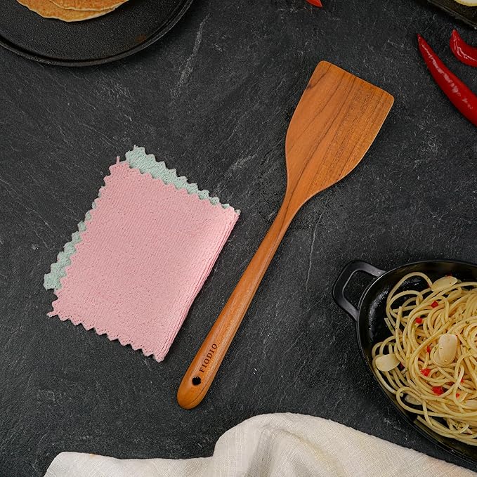 Teak Wooden Spatula for Cooking – Handcrafted Non-Stick Kitchen Utensil with Comfort Grip & Microfiber Cloth