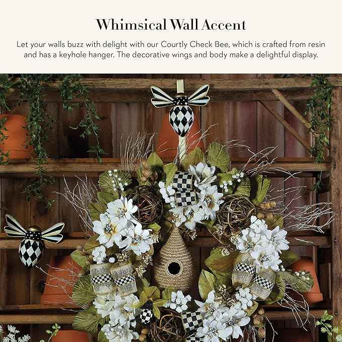 MACKENZIE-CHILDS Bee, Hanging Bee Decoration, Black-and-White Courtly Check