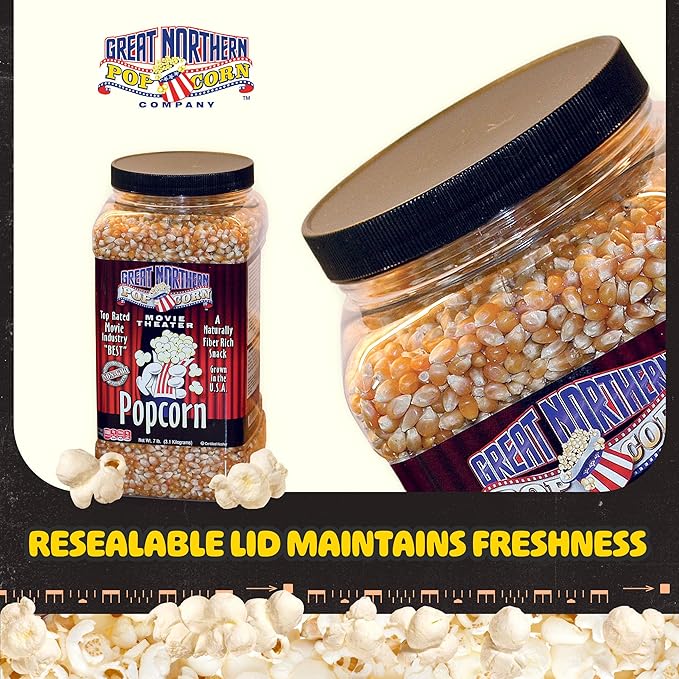 Yellow Popcorn Kernels Bulk Resealable 7lb Jug - Non-GMO Premium Gourmet Popcorn Kernels for Popping in Microwave, Stovetop, or Machine by Great Northern Popcorn