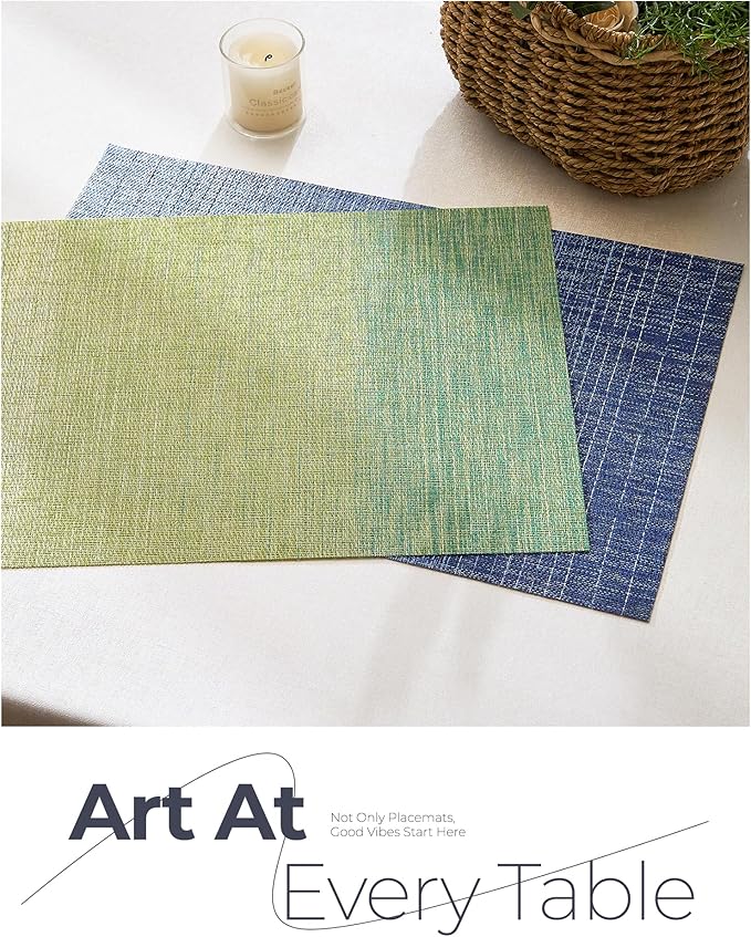 Leetaltree Gradient Blue Woven Placemats Set of 12 - Heat Resistant Non-Slip Place mats for Dining Table, Washable Durable PVC Vinyl Woven Table Mats(Gradient Blue, 12)