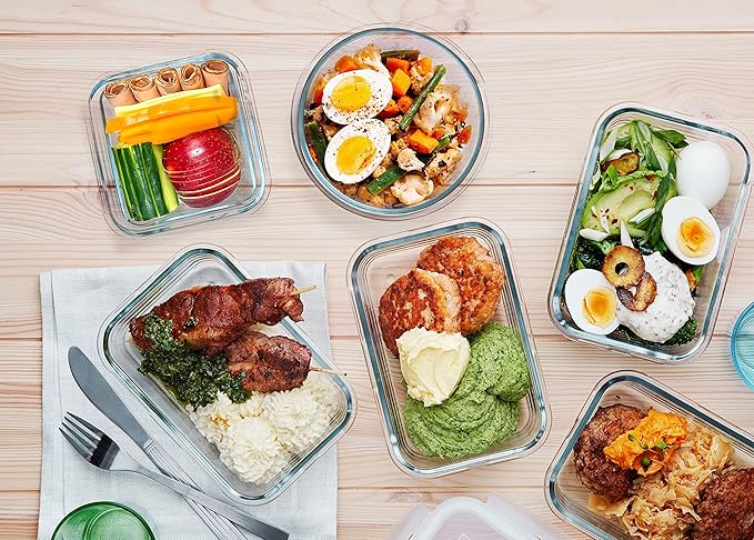 M MCIRCO 30 Pieces Glass Food Storage Containers with Upgraded Snap Locking Lids,Glass Meal Prep Containers Set - Airtight Lunch Containers, Microwave, Oven, Freezer and Dishwasher Friendly, Blue