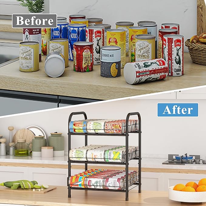GILLAS 3 5 6 7 8 Tier Water Bottle Storage, Metal Beverage Can Rack,Large Capacity Bottled Rack Water Bottle Holder Stand for Cabinet, Countertop Kitchen, Party, Black