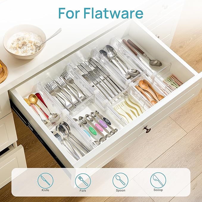 Vtopmart 2.36” Drawer Dividers with Expandable Inserts and 25 PCS Clear Plastic Drawer Organizers Set
