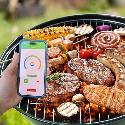 Grill Sync Digital Meat Thermometer Digital Wireless Dual Sensor Bluetooth BBQ Thermometer for Grill, Cooking Smoking, Oven Waterproof Meat Probe with USB-C Charging Case, App-Controlled, 165FT Range