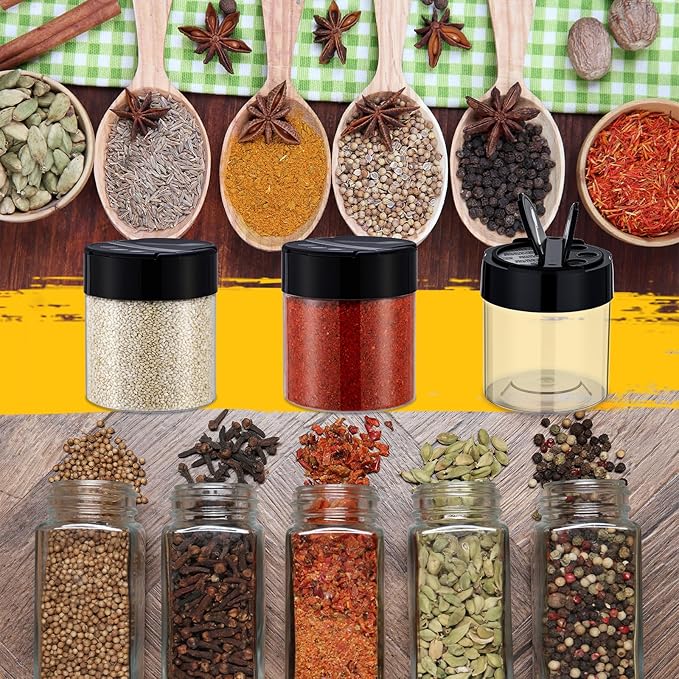 50 Pack 4 oz Spice Jars Plastic Clear Empty Bottles with Shaker Lids Bulk Reusable Seasoning Containers for Herbs Spices Powders Glitter