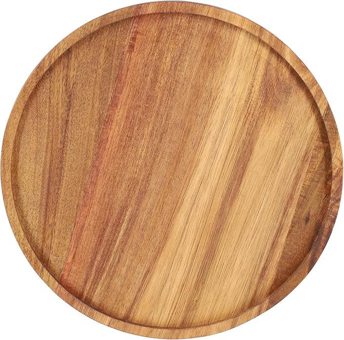 Elama 10 Inch Acacia Wood Lazy Susan Tray, Decorative Serveware, Tabletop Serving Piece (10 Inch Lazy Susan)