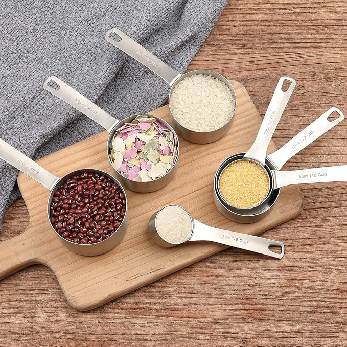 Smithcraft Measuring Cups Set, 18/8 Stainless Steel Measuring Cups Set with Magnetic Conversion Chart, Dry&Liquid Metal Measuring Cups for Baking&Kitchen, Metric&US 8 Measuring Cups with 2/3cup&3/4cup