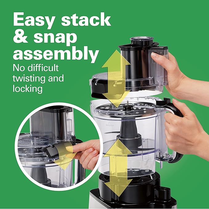 Hamilton Beach Electric Stand Mixer, 4 Quarts, Dough Hook, Flat Beater Attachments, Blue & Stack & Snap Food Processor and Vegetable Chopper, 2-Speed 450 Watt Motor, Black
