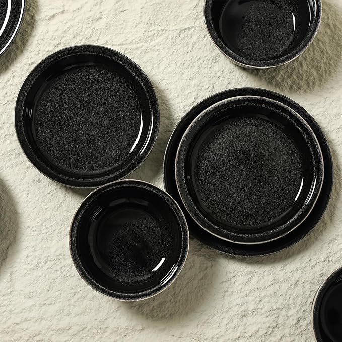 Stone Lain Slate 24-Piece Dinnerware Set Stoneware, Plates and Bowls Set, Dishwasher and Microwave Safe, Dish Set for 8, Black