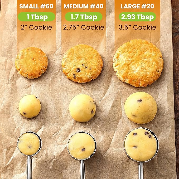 Spring Chef Multifunctional 1 Tablespoon Small Cookie Scoop, #60 & Large Dough Blender & Biscuit Cutter Set - 2 Product Bundle - Black