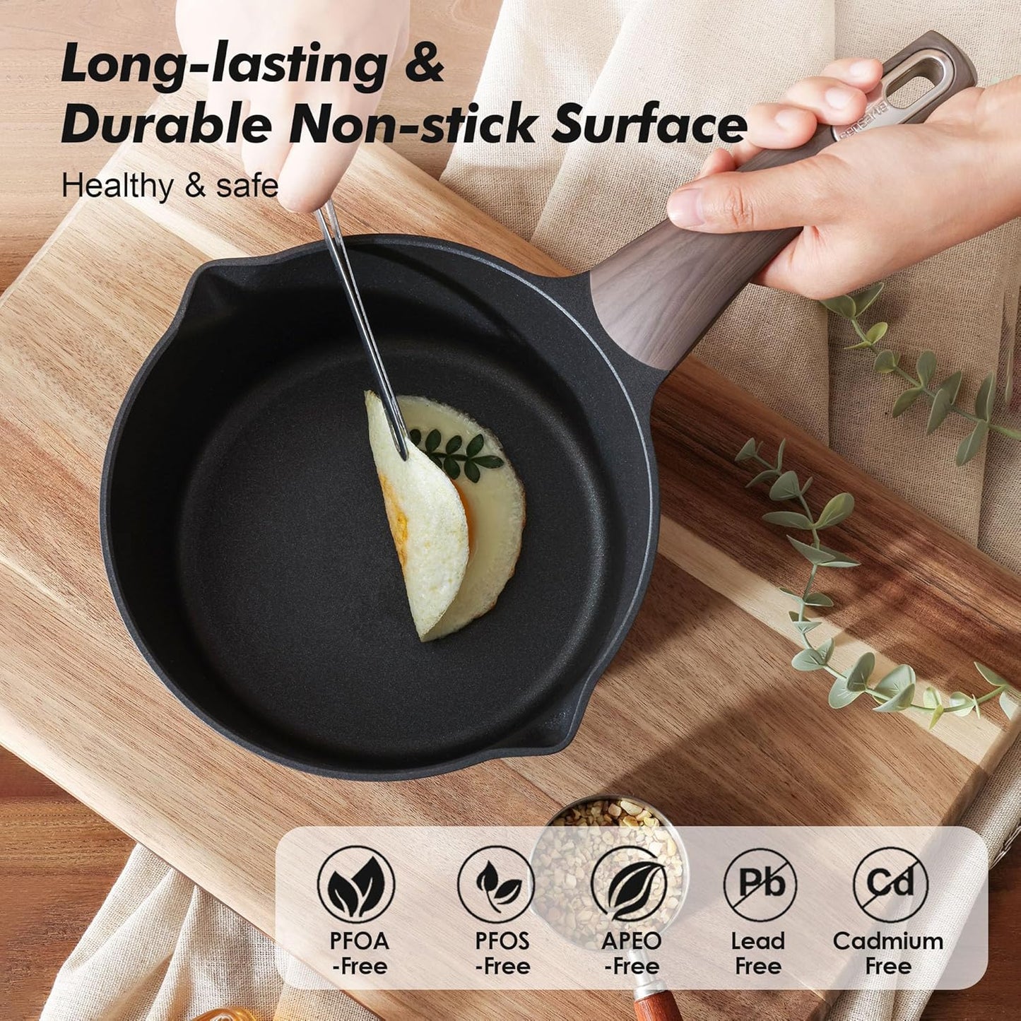 SENSARTE Nonstick Sauce Pan with Lid, 1.5 Quart Small Saucepan, Multipurpose Cooking Pot with Stay Cool Handle, Non toxic Kitchen Sauce Pot, Non stick Saucier Pan, Induction Comptable, PFOA Free