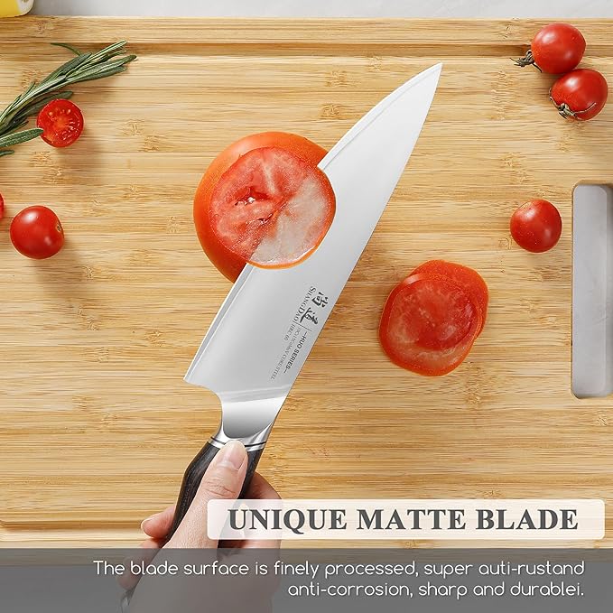 SHANGDAO Chef Knife 8 Inch, Professional Japanese Kitchen Knife – 3 Layers VG10 Alloy Steel, Pakkawood Handle, Gift Box - HUO Series