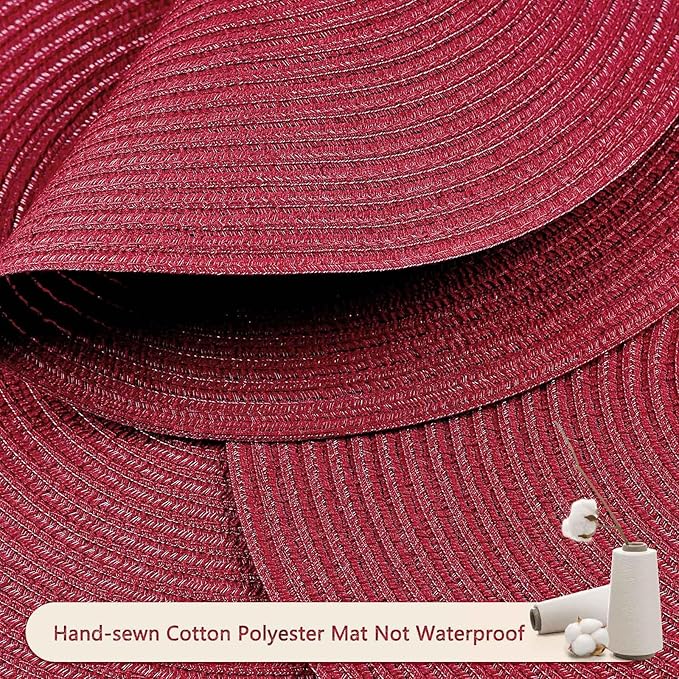 FunWheat Round Braided Placemats Set of 4 Place mats for Dining Tables Woven Heat Resistant Table Mats 15 inch (Wine,4pcs)