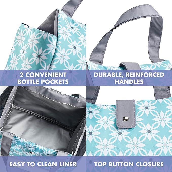 Fit & Fresh Lunch Bag For Women, Insulated Womens Lunch Bag For Work, Leakproof & Stain-Resistant Large Lunch Box For Women With Containers and Matching Tumbler, Snap Closure Westport Bag Aqua
