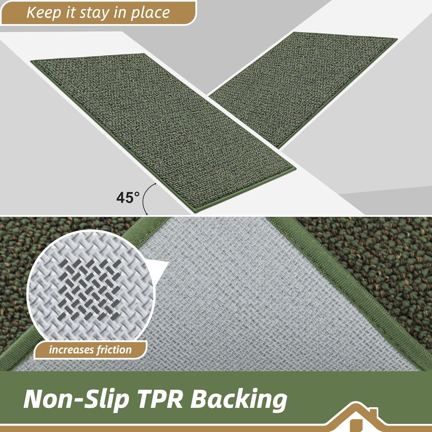 BEQHAUSE Kitchen Rugs 32"x48", Non-Slip Kitchen Mats for Floor, Super Absorbent and Stain Resistant Kitchen Rugs, Machine Washable Rugs for Kitchen, Hallway, Laundry & Sink, Green