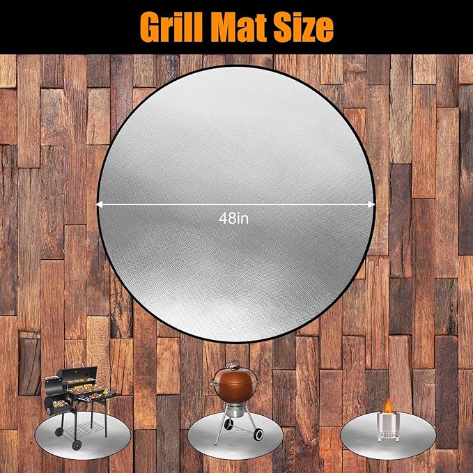 Fire Pit Mat,48-Inch Round Thickened Grill Mat for Outdoor Grill – Fire-Resistant, Waterproof & Oil-Proof Deck and Patio Protector