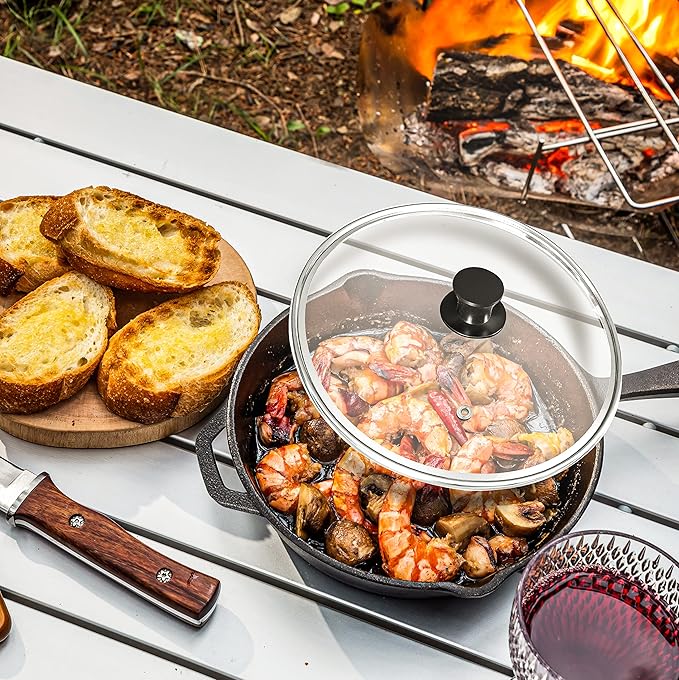Utopia Kitchen Saute Fry Pan Pre-Seasoned Cast Iron Skillet With Lid, Frying Pan, Cast Iron Pan, Safe Grill Cookware for Indoor & Outdoor Use (1, Black, 10 Inch)