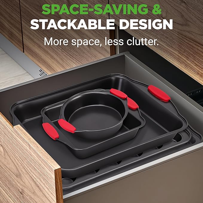 NutriChef 10‑Piece Non‑Stick Bakeware Set – Premium Carbon Steel Baking Pans Set with Silicone Handles – Oven & Dishwasher Safe – Complete Baking Sheet Set for Cookies, Muffins, Loaf, Pizza