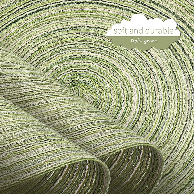 FunWheat Round Braided Placemats Set of 8 Place mats for Dining Tables Woven Heat Resistant Table Mats 15 inch(E Light Green, 8pcs)