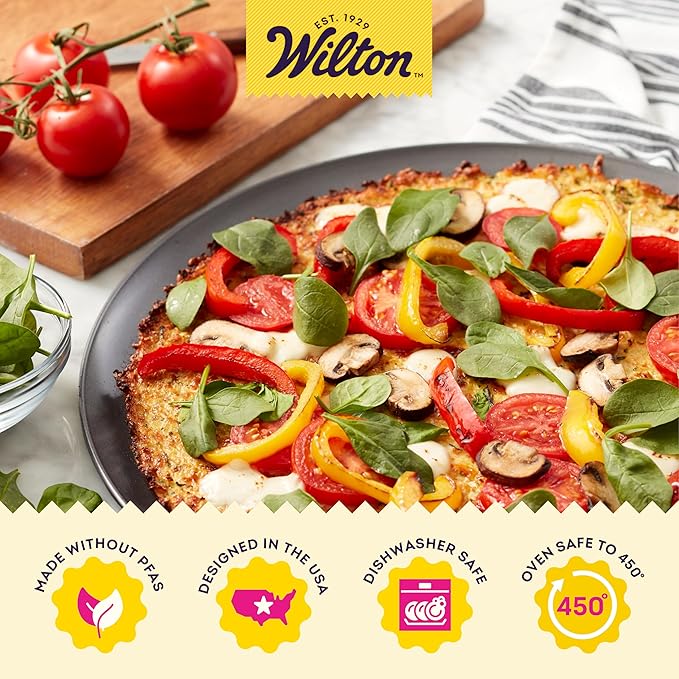 Wilton Perfect Results Premium Non-Stick Pizza Pan, Non-Stick Bakeware, Steel, 14-Inch.