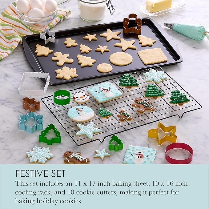 Chicago Metallic 12 Piece Holiday Baking Set, For Making Cookies, Cutting Sandwiches, Fruit, or Fudge, Creating Crafts and More