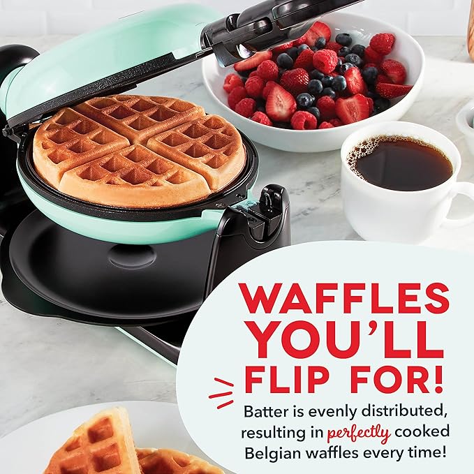 Dash Flip Belgian Waffle Maker - nonstick surface - Rotating Belgian Waffle Maker with Quick Heat-Up System for Easy Breakfasts - Supports Multi-Use - Aqua