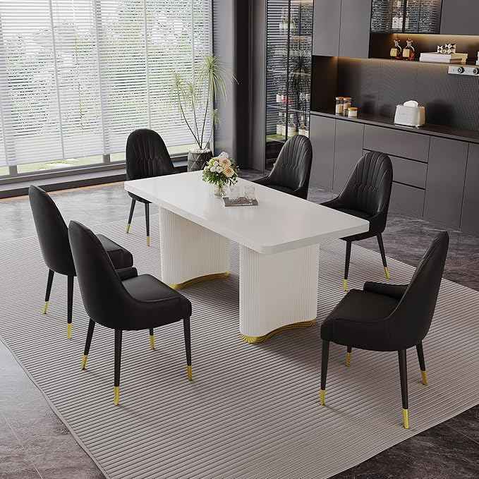 AF ARTISAN FURNITURE Black Dining Chairs Set of 2 with High Backs Mid Century Modern Kitchen Dining Room Chairs PU Faux Leather Upholstered Large Padded Accent Chair with Legs