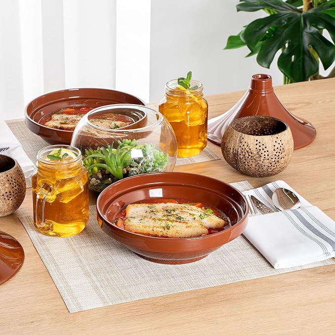 Restaurantware-Terra Tek 26 Ounce Terracotta Tagine Pot, 1 Microwavable Tagine Pot - Glazed Interior, Oven-Ready, Terracotta Serving Dish, Dishwashable, For Cooking And Serving