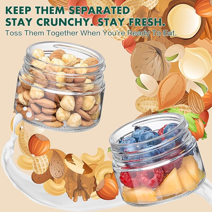 Danmu 2 Pack Overnight Oats Containers with Lids 16 oz,Dual-Layer Yogurt Parfait Cups with Lids,Meal Prep Containers Glass for Snack,Overnight Oats,Yogurt,Parfait,Salad Dishwasher Safe