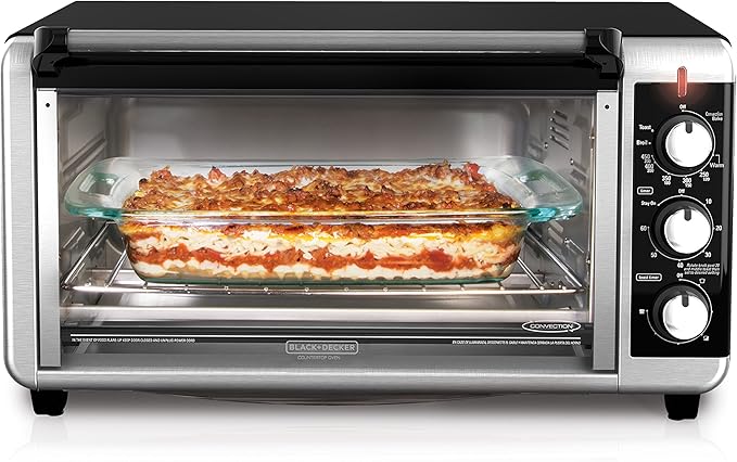 BLACK+DECKER TO3250XSBD 8-Slice Extra Wide Convection Countertop Toaster Oven, Includes Bake Pan, Broil Rack & Toasting Rack, Stainless Steel/Black
