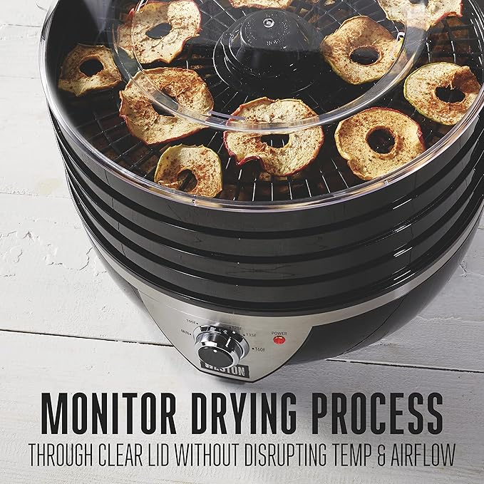 Weston Food Dehydrator Machine for Jerky, Fruit, Meat, Herbs, Vegetables, with Temperature Control (100-160F), 4 Stackable Trays (3 Sq. Ft.), Black & Stainless Steel Accents (75-0640-W)