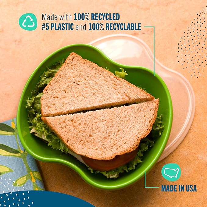Preserve Dishwasher Safe BPA Free Sandwich Food Storage Container Made from Recycled Plastic in the USA, Set of 2, Apple Green